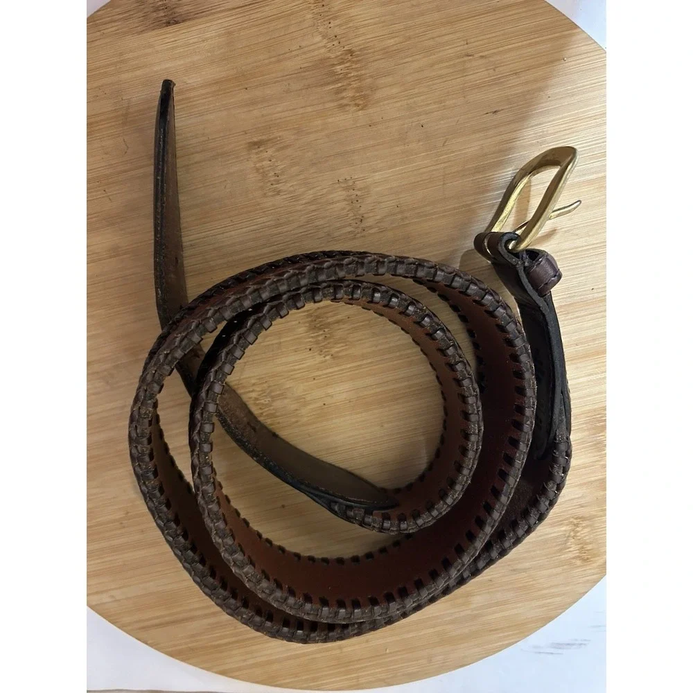 VTG Coach Men's Brown #5752 Leather Belt Size 38‎ Braided Edge Brass Buckle